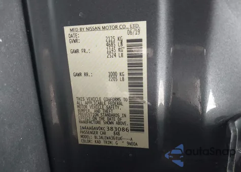 2019 Nissan Maxima 3.5 Sl from USA, damaged, VIN 1N4AA6AV0KC383086